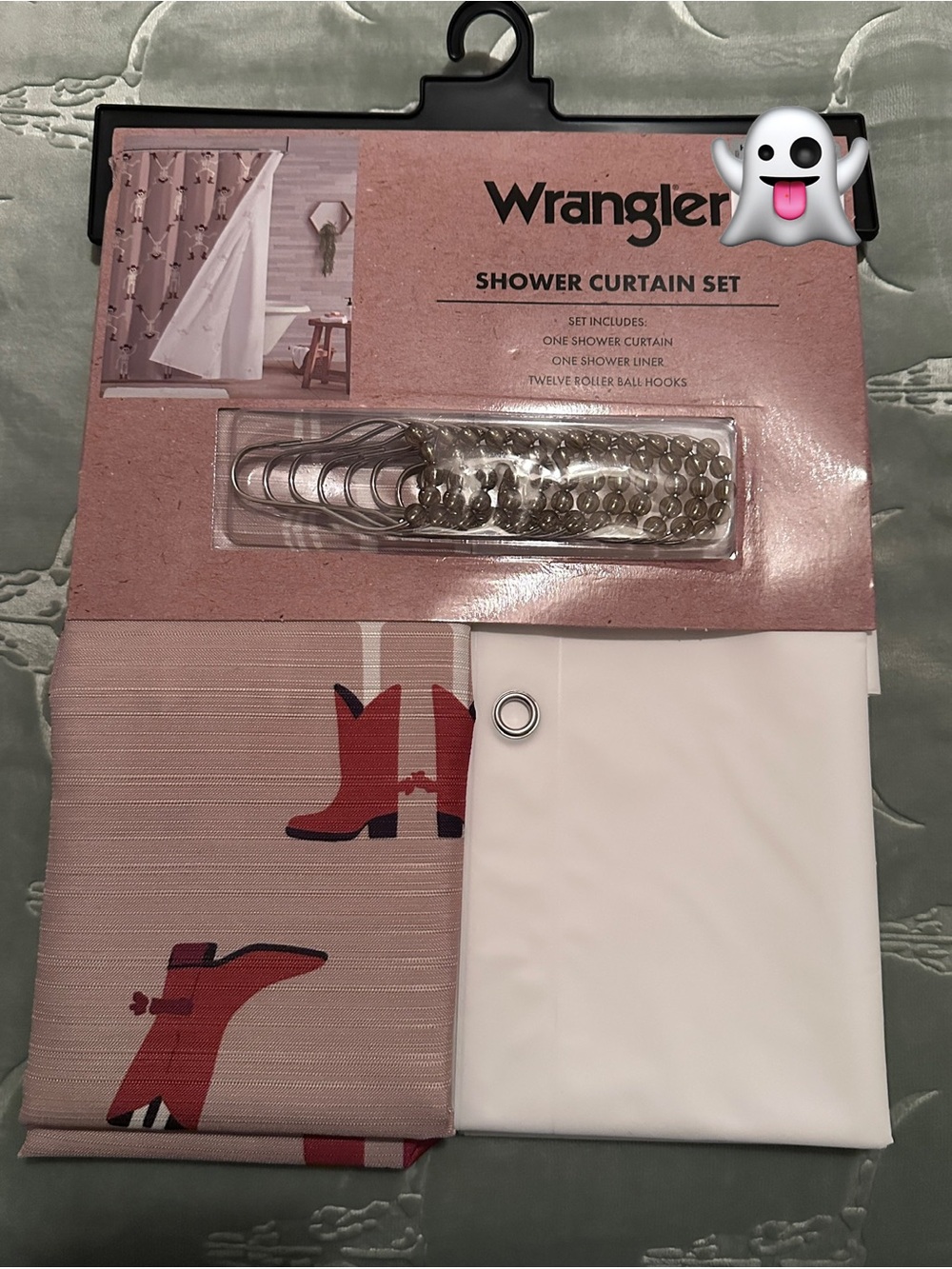 Wrangler Halloween Cowboy Skeleton Shower Curtain Set with White Liner